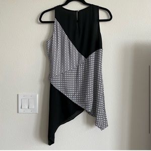 NWOT WHBM Black and White Asymmetrical Hem Layers Long Sleeveless Tank Top